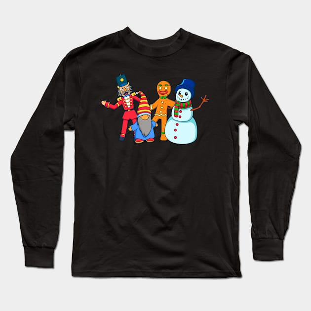 Four Cartoon Friends for Christmas Long Sleeve T-Shirt by Modern Medieval Design